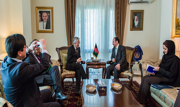 دیدار معاون فرستاده ویژه سازمان ملل متحد برای افغانستان با صلاح الدین ربانی وزیر خارجه کشور